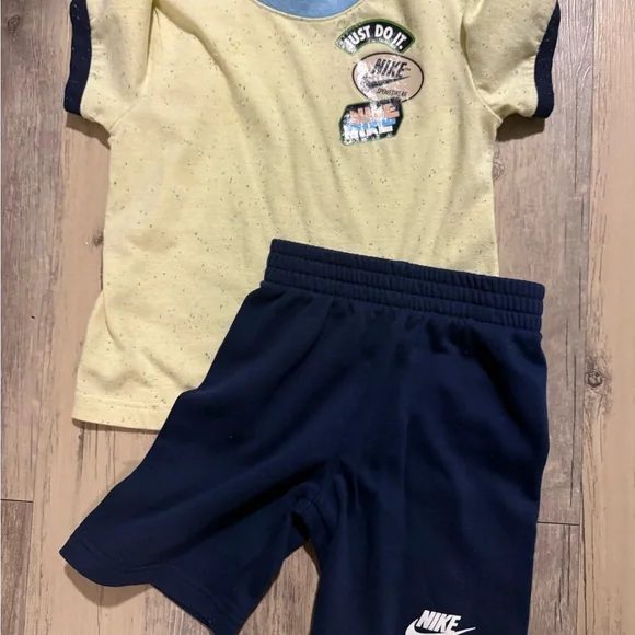 Nike Kids Yellow-Green Tee with Navy Shorts Set - Picture 3 of 3